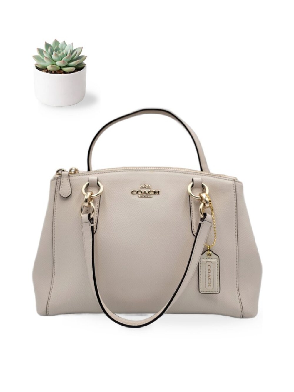 Coach White Satchel Christie Carryall Small Chalk Crossgrain Leather Handbag